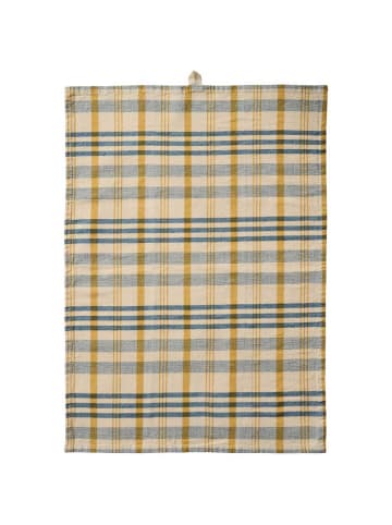 Geschirrtuch MIKKEL Natur mit Karo Muster in Blau und Mustard