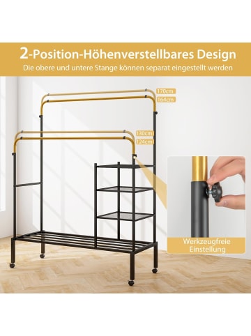 Kleiderständer mit Schuhregal auf Rollen 170cm in Gold