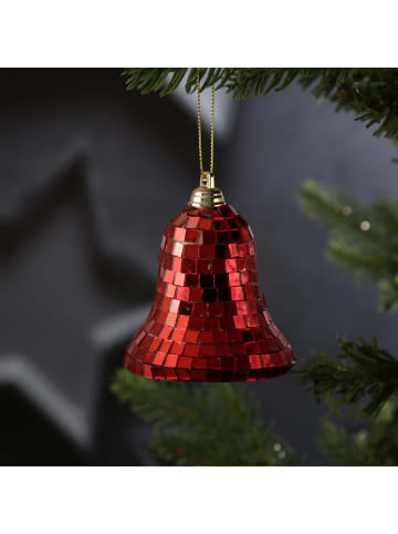 Weihnachtsbaumschmuck Glocke im Discokugel Look H: 8cm rot