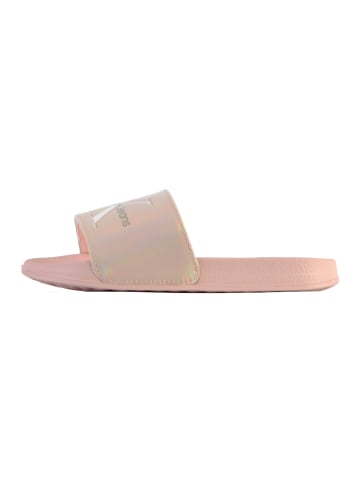 Kinder-Slipper mit Jeans-Look und Logo-Print – Pool-Slides Rose