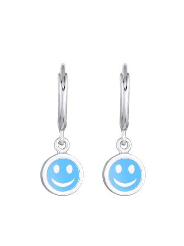 Ohrringe 925 Sterling Silber mit Smiling Face in Hellblau
