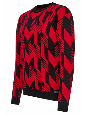 Kontrast Feinstrick Rundhals-Pullover in Schwarz / Rot