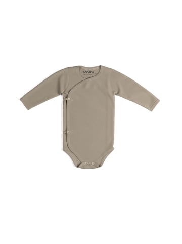 Baby Wickelbody aus 100% Bio-Baumwolle langarm nicht gerippt Simply Taupe
