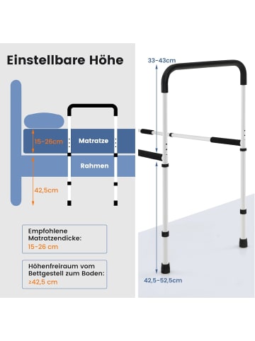 Aufstehhilfe Bett bis 160kg höhenverstellbar in Weiß