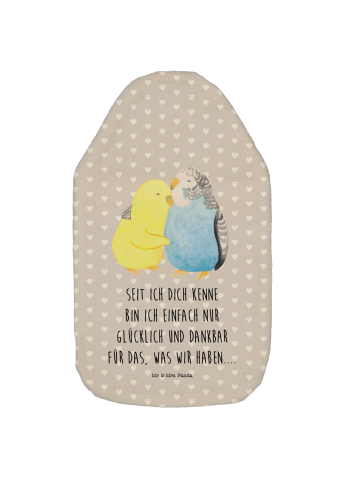 Wärmflasche Wellensittich Liebe mit Spruch in Grau Pastell