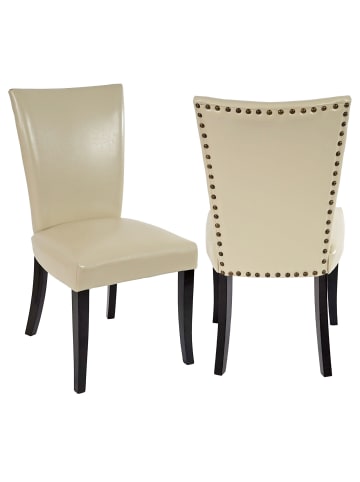 2er-Set Esszimmerstuhl Edinburgh, Kunstleder, creme, dunkle Beine
