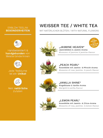 9tlg. Set: 8 x "ErblühTeelini Weißer Tee" + 1  Teelini GlasTeetasse 200ml