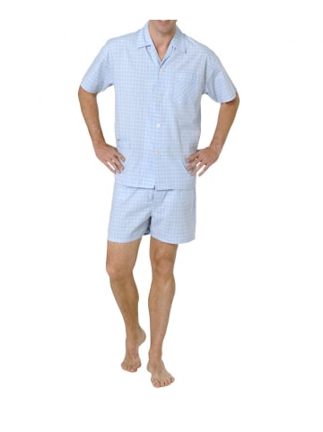 Pyjama Shorty kurzarm kariert gewebt - 11791 in blau