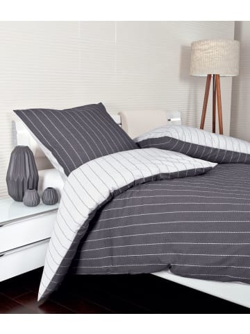 Mako Soft Seersucker Sommer Bettwäsche - Streifen  titan in grau