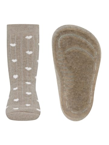 Stoppersocken Herzen in dunkel beige meliert