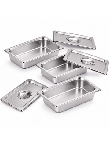 3 x Gastro-Behälter "GN 1/4" in Silber - (B)26,5 x (H)6,5 x (T)16,2 cm