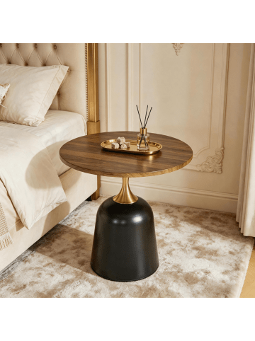 Beistelltisch in Walnuss Rund 60 cm mit Metallgestell