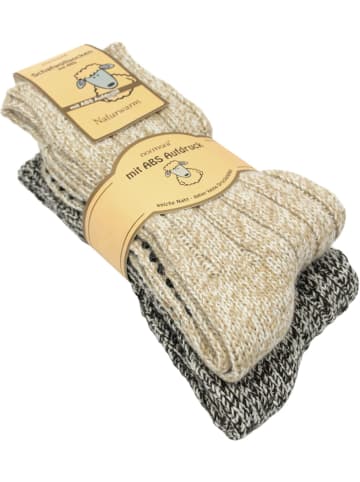 2 Paar Norweger-ABS-Socken mit Schafwolle in Braun/Beige