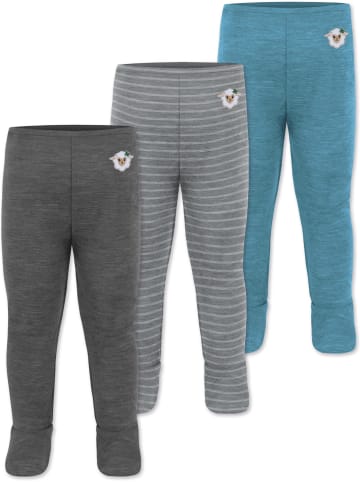 3er Pack Baby Merino Unterhose mit Füßen in Blau/Grau/Anthrazit