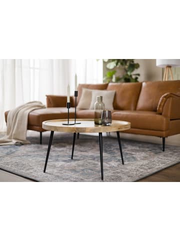 home24 Couchtisch aus Metall und Massivholz in Braun - 75 x 75 x 39 cm in Mango