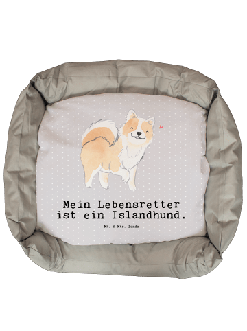 Hundebett Islandhund Lebensretter mit Spruch in Grau Pastell