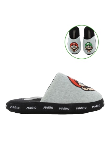 Hausschuhe mit Super Mario und Luigi Motiv, in Grau, Schlupfschuh