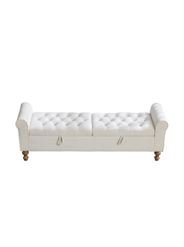 Sitzbank in Beige mit 2 Deckeln Stauraum Velours Armlehnen für Wohnzimmer