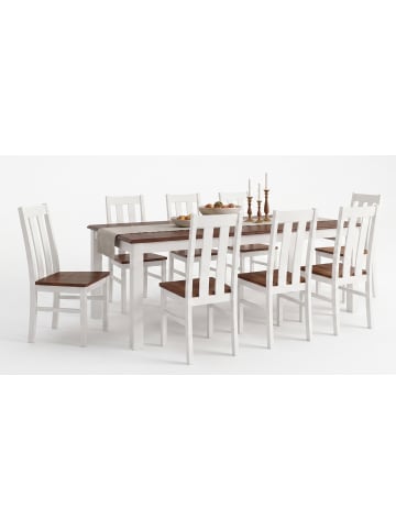 Esszimmer-Set Belluno Elegante 9-tlg. Kiefer Weiß/Nussbaum geb. 150-197/93/96cm