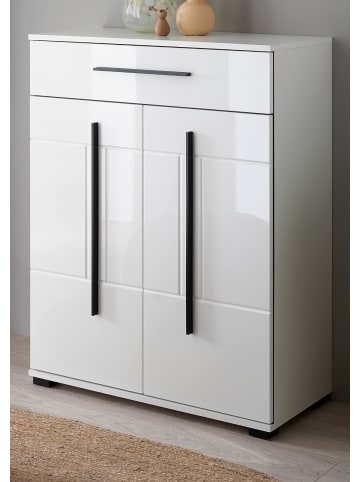 Schuhschrank weiß Hochglanz 80 x 103 cm, Kommode mit Soft-Close