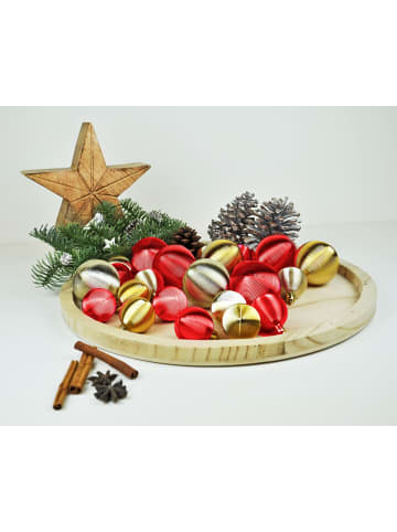50x Kunststoff Rillen Christbaumkugeln 4 + 6 cm Kugeln in Rot / Gold