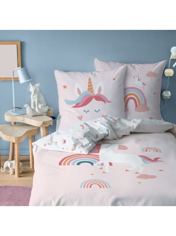 Bettwäsche-Set "Einhorn, Unicorn" in Rosa / Weiß
