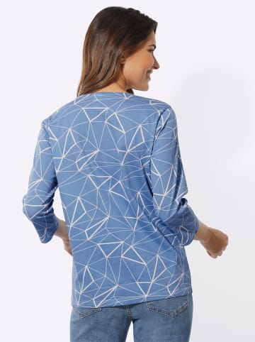 3/4-Arm-Shirt in mittelblau-ecru-bedruckt