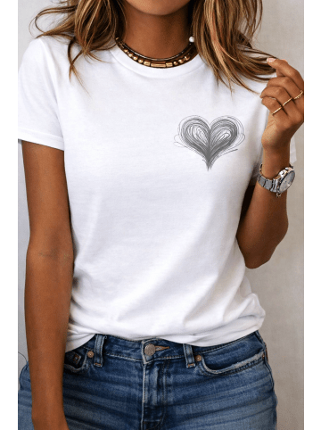 T-Shirt Big Love WEISS-Grau mit kleinem Motiv