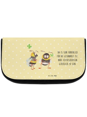 Kosmetiktasche Hummeln Kleeblatt mit Spruch in Gelb Pastell