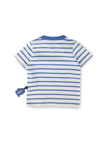 T-Shirt Tiger & Löwe in Weiß-Blau gestreift