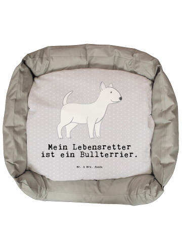 Hundesofa Bullterrier Lebensretter mit Spruch in Grau Pastell