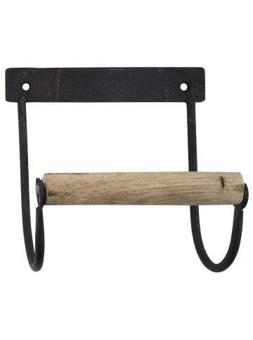 Toilettenpapierhalter aus Metall mit Holzrolle in schwarz