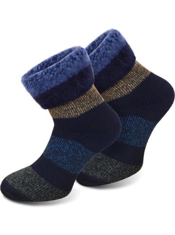 1 Paar Wintersocken Extrem Hot in Blau-Block gestreift