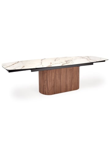 Esstisch Flavor weiß Marmor / Nussbaum 200-300 / 100 / 77cm