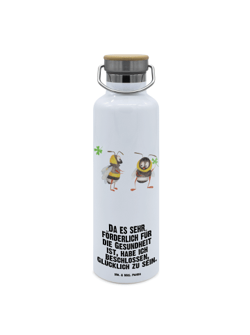 Wasserflasche Hummeln Kleeblatt mit Spruch in Weiß