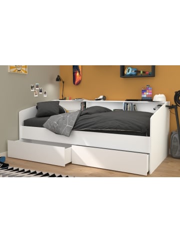 Jugendbett weiß, 90 x 200 cm Stauraumbett mit 2x Schubkasten