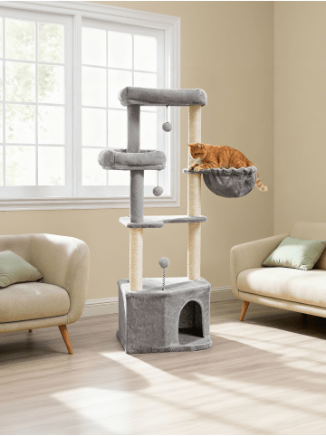 Katzenbaum Clawfy in Taubengrau - (B)48.5 x (H)140.7 x (T)48.5 cm