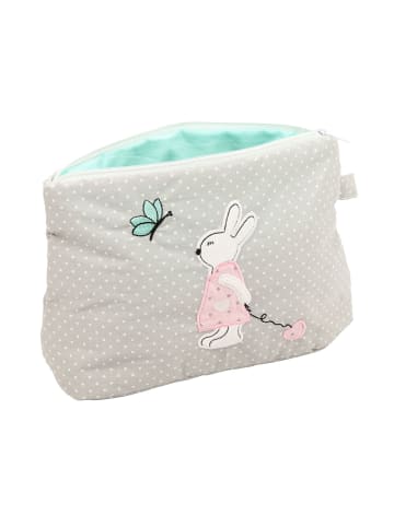 Windeltasche "HASENMÄDCHEN & HERZ" in Grau/Rosa - (L) 18 x (B) 26cm (T) 9cm