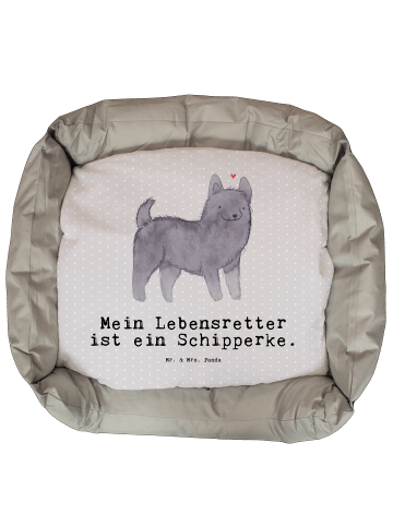 Hundebett Schipperke Lebensretter mit Spruch in Grau Pastell