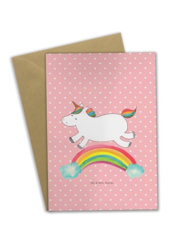 Glückwunschkarte Einhorn Regenbogen ohne Spruch in Rot Pastell