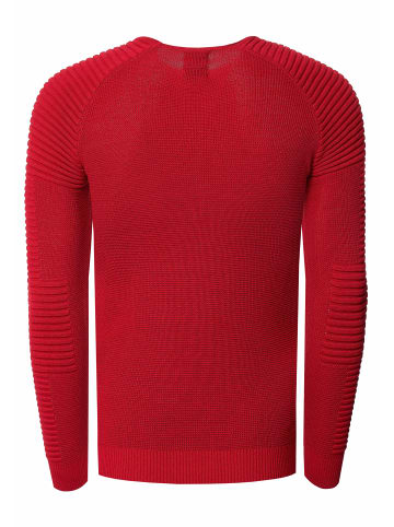 Slim Fit Feinstrick Biker Rundhals-Pullover in Rot