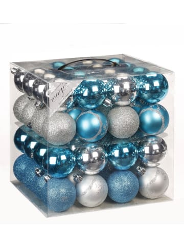 64x Kunststoff Christbaumkugeln 6cm Kugeln in Türkis / Silber