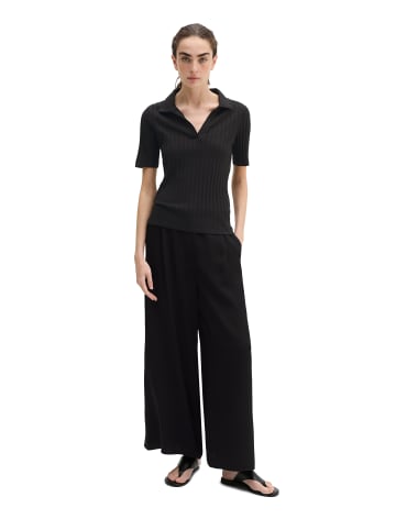 Pointelle-Poloshirt slim in Schwarz