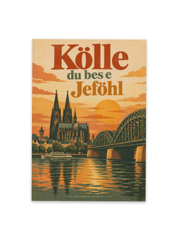 Postkarte Kölner Dom Retro Design mit Spruch in Weiß