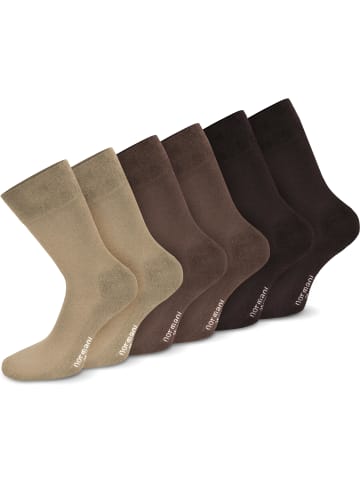 6 Paar Komfortsocken mit Softrand und Frotteesohle in Braun/Dunkelbraun/Beige