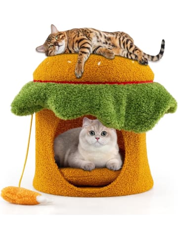 Katzenhaus mit Höhle Hamburgerförmig in Orange