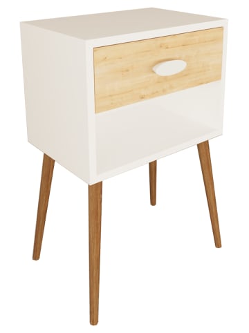 Holz Nachttisch Beistelltisch Schublade Singol XL in Weiß / Honig-Eiche