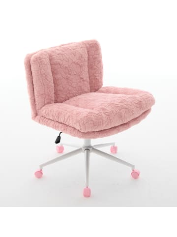 Bürodrehstuhl in Rosa mit Kunstfell und Metallgestell 67 cm Sitzhöhe