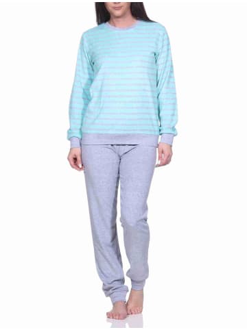 Frottee Pyjama langarm Bündchen Streifen - 71463 in mint