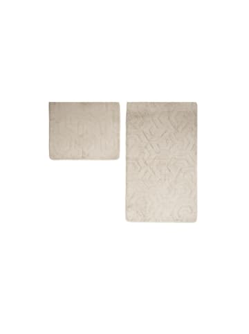 Elegance WC-Set - 2-teiliges Badematten-Set mit geometrischer Struktur in Braun